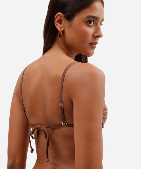 biquíni top faixa acetinado com detalhe frontal e proteção uv marrom