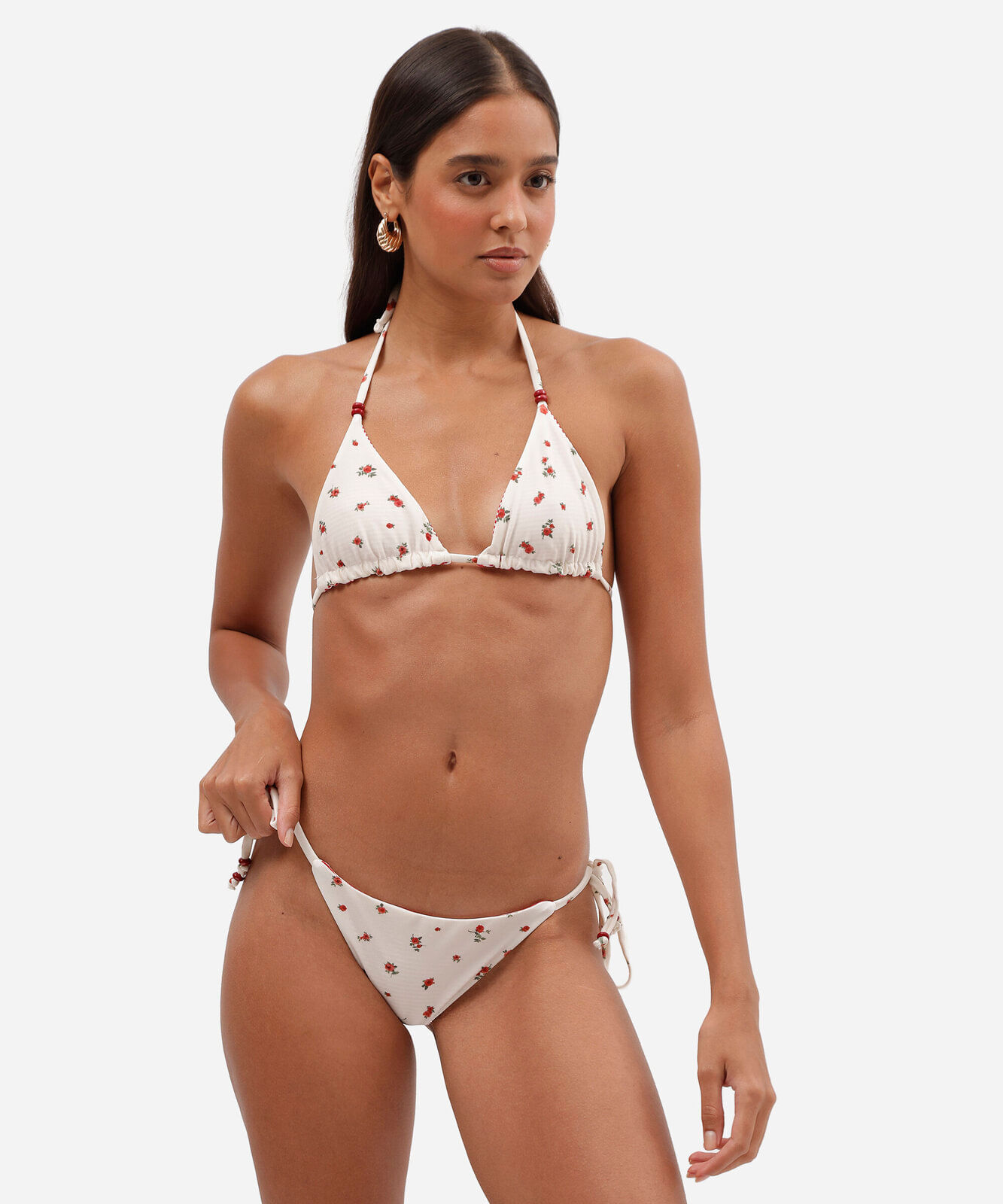 calcinha de biquíni tanga de lacinho estampada branco