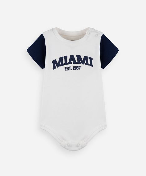 body infantil de algodão manga curta estampado off white