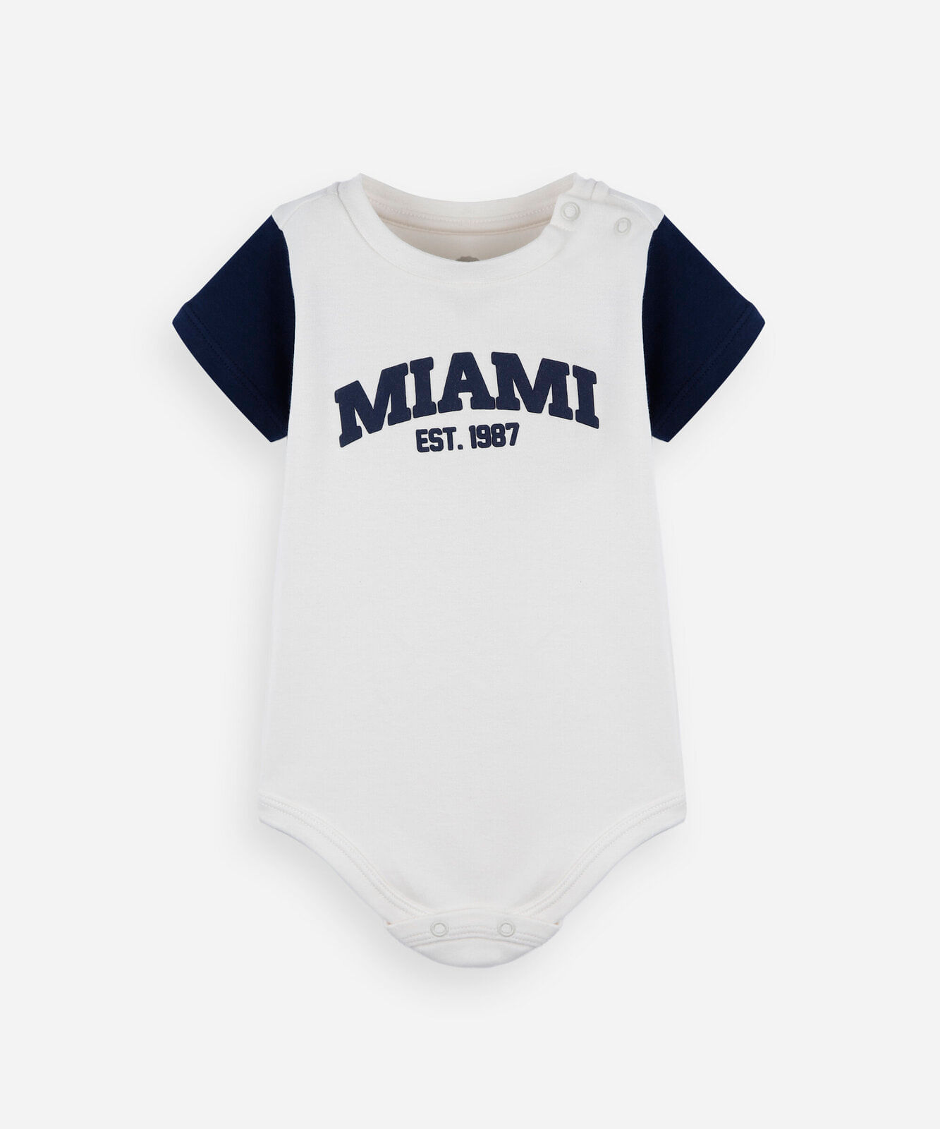 body infantil de algodão manga curta estampado off white