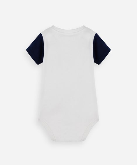 body infantil de algodão manga curta estampado off white