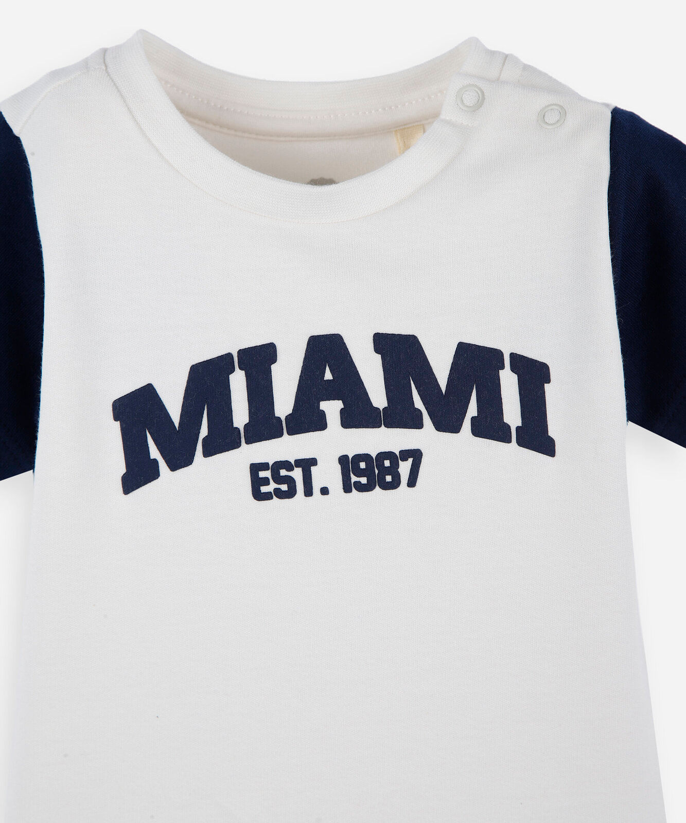 body infantil de algodão manga curta estampado off white