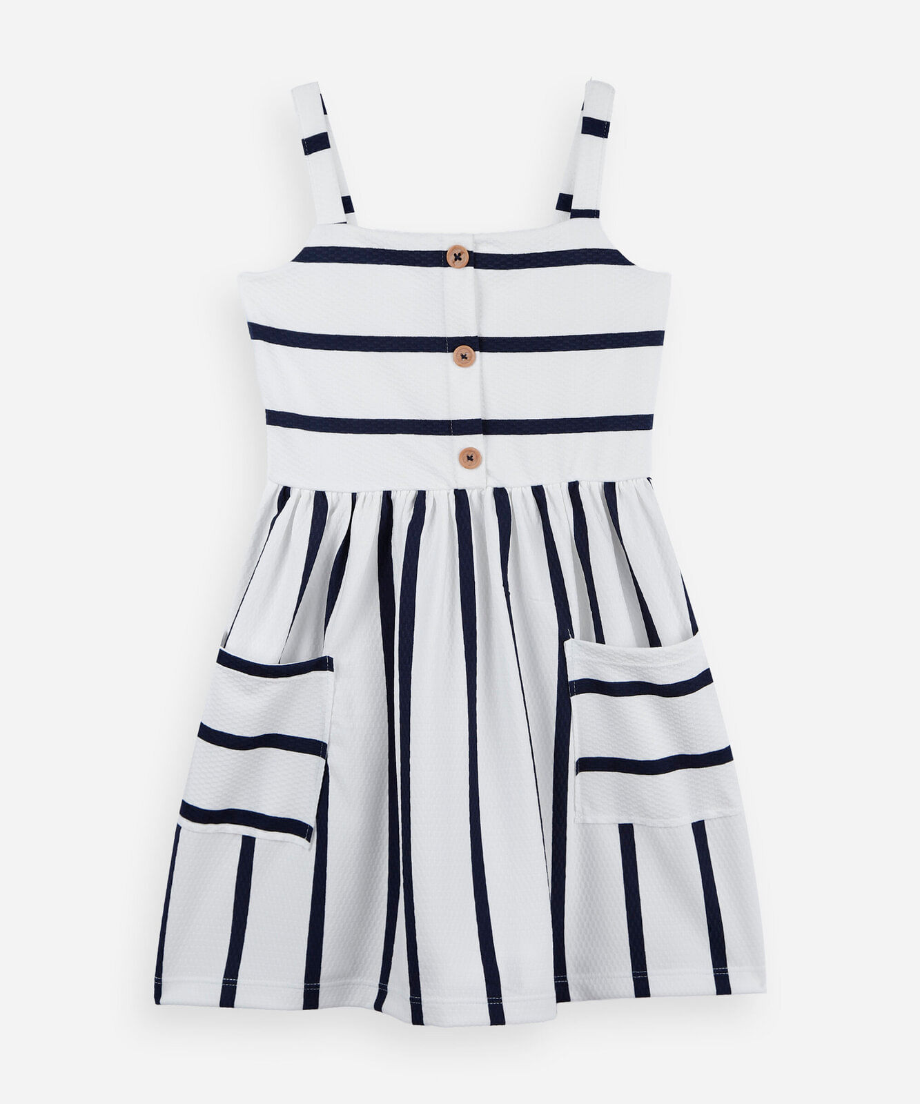 vestido infantil listrado com bolso azul