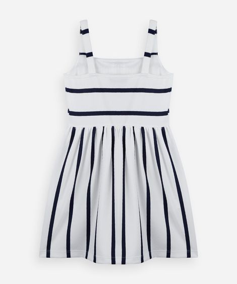 vestido infantil listrado com bolso azul