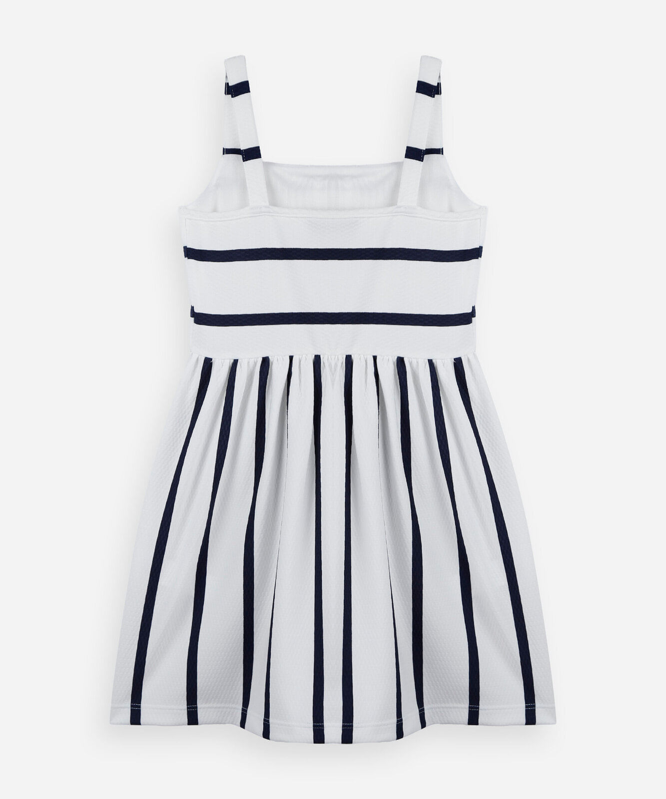 vestido infantil listrado com bolso azul
