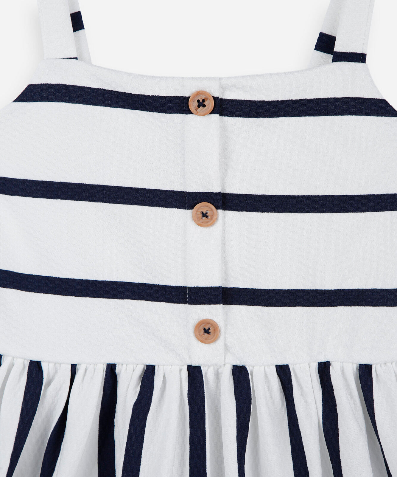 vestido infantil listrado com bolso azul
