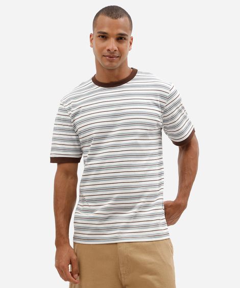 camiseta listrada masculina comfort em algodão  marrom