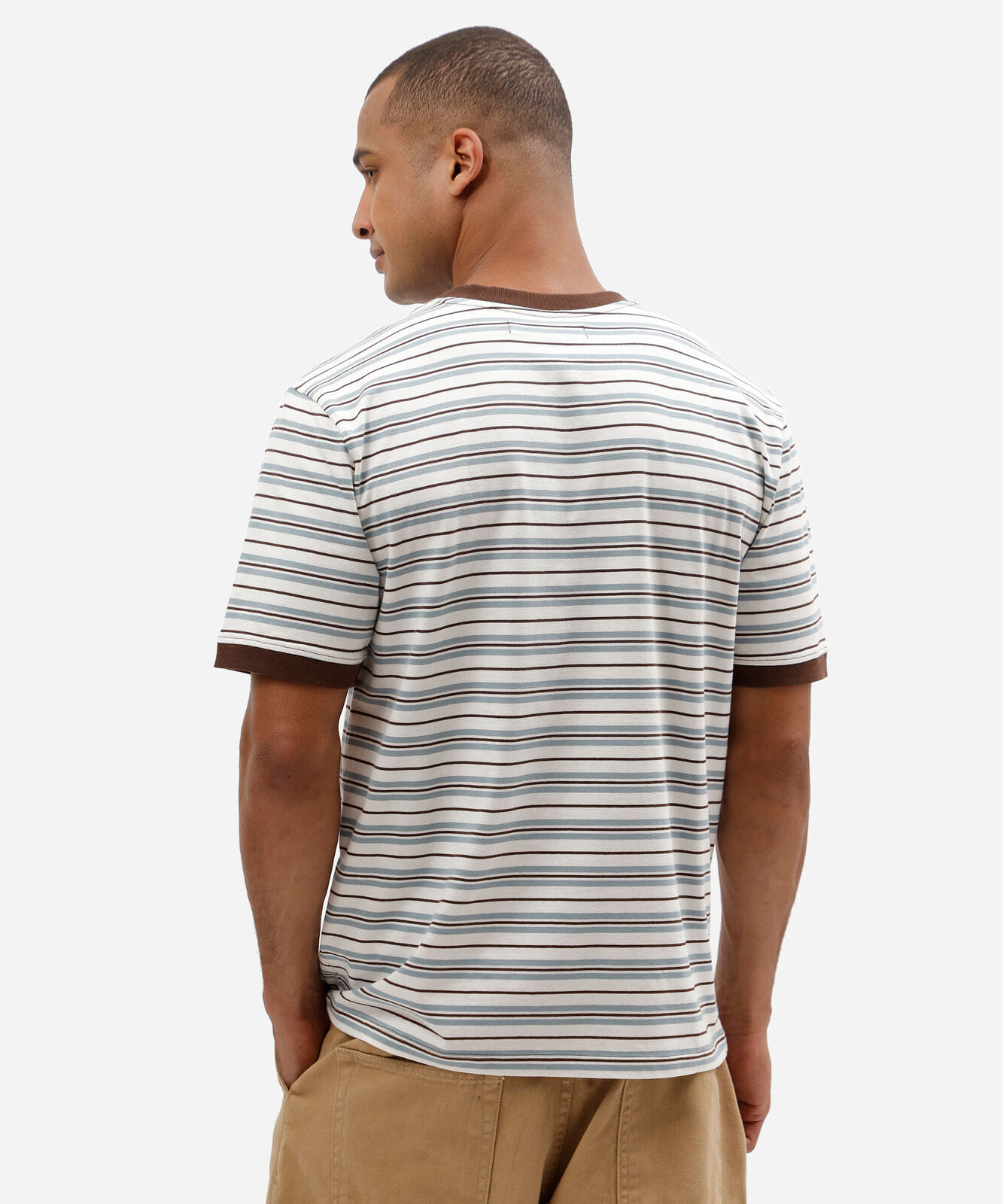 camiseta listrada masculina comfort em algodão  marrom