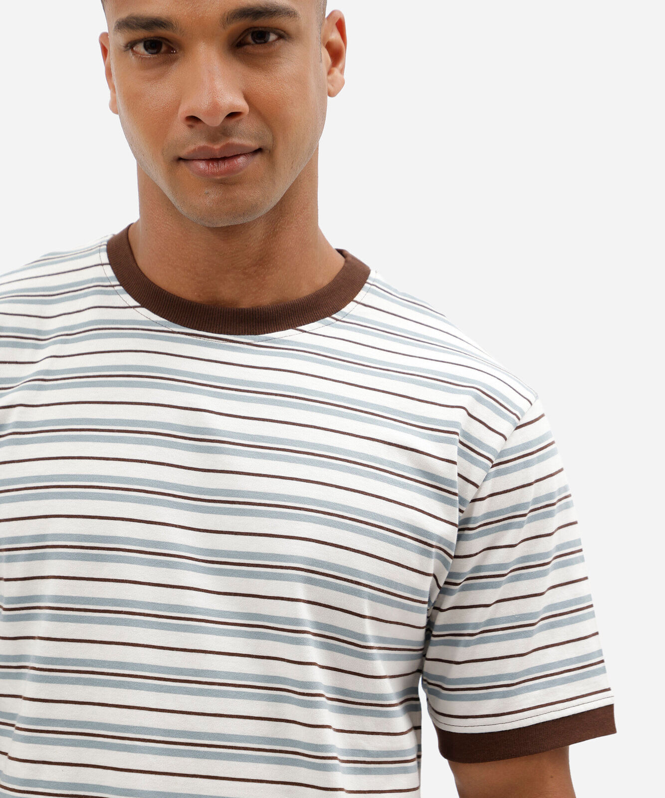 camiseta listrada masculina comfort em algodão  marrom