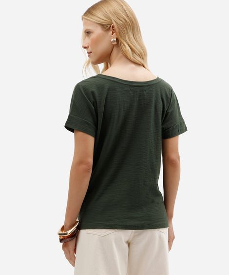 blusa feminina de algodão manga curta estampado verde