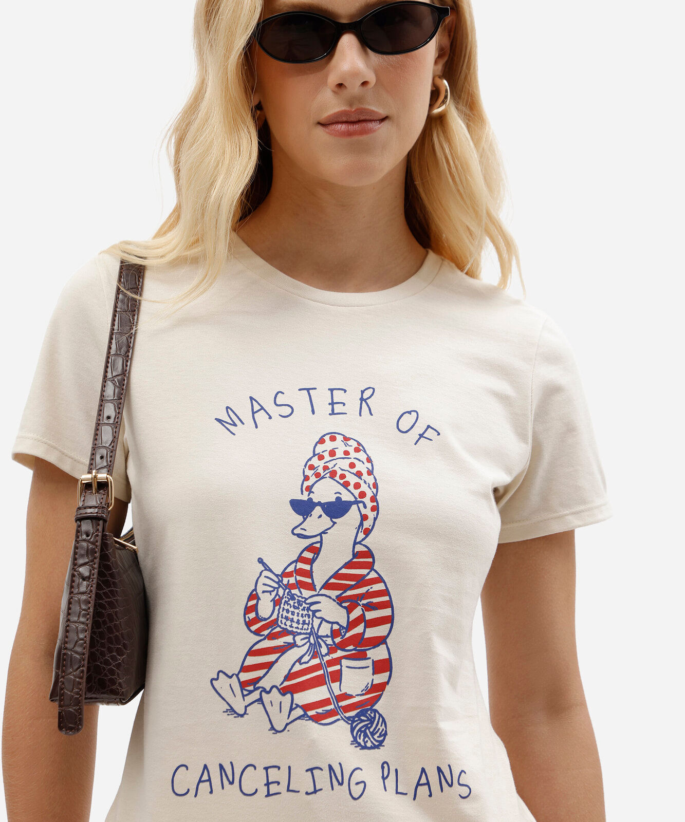 camiseta slim feminina de algodão estampada bege