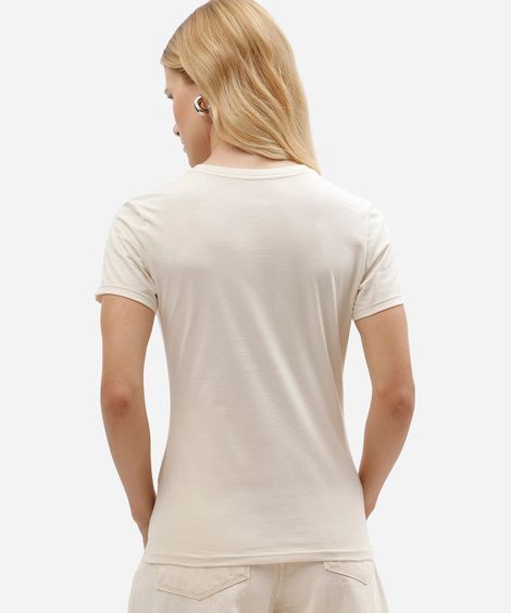 camiseta slim feminina de algodão estampada bege