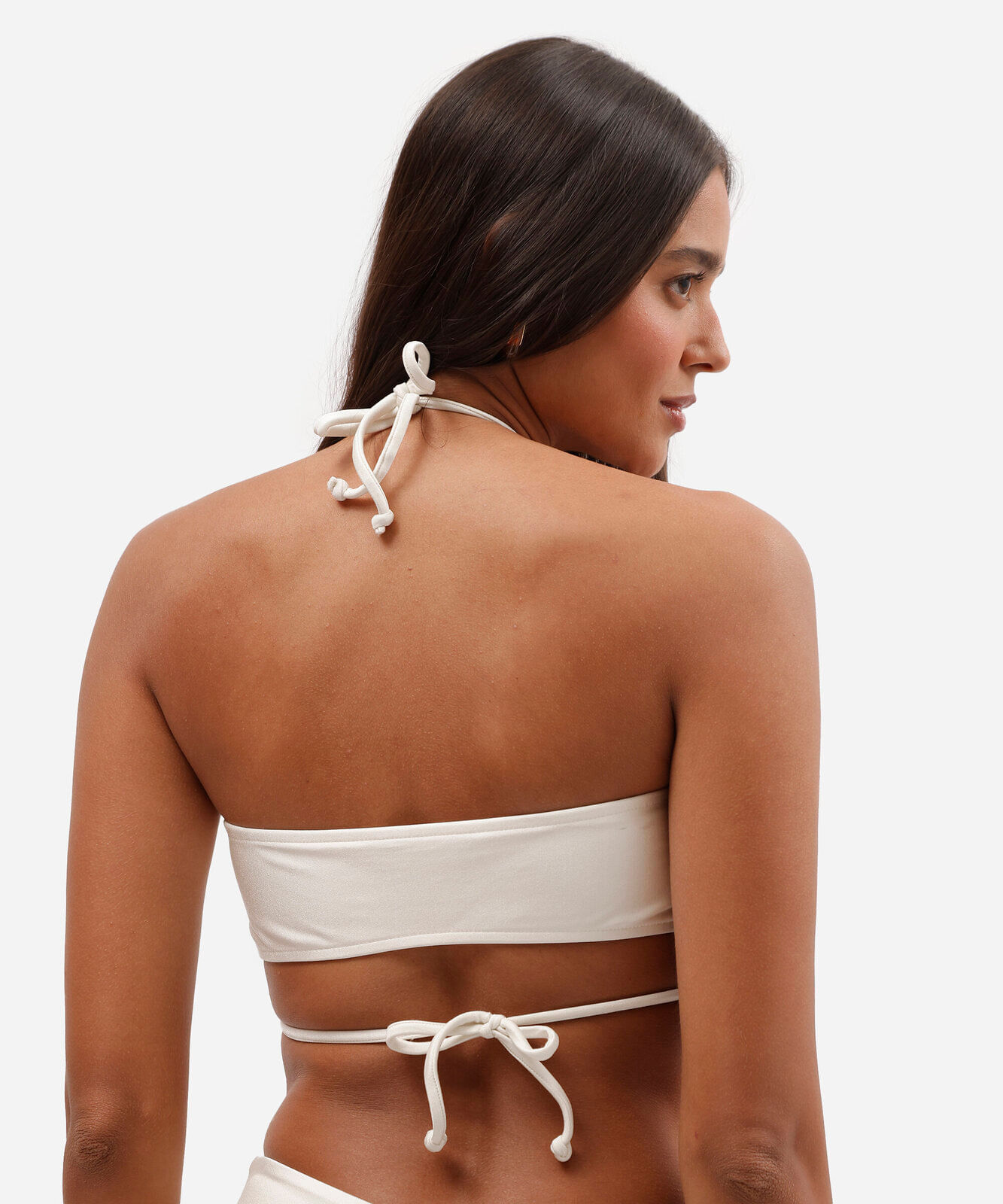 top de biquíni frente única com argola frontal e proteção uv off white