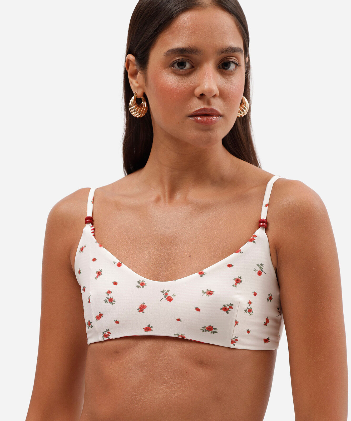 top de biquíni feminino dupla face estampado de microfibra off white