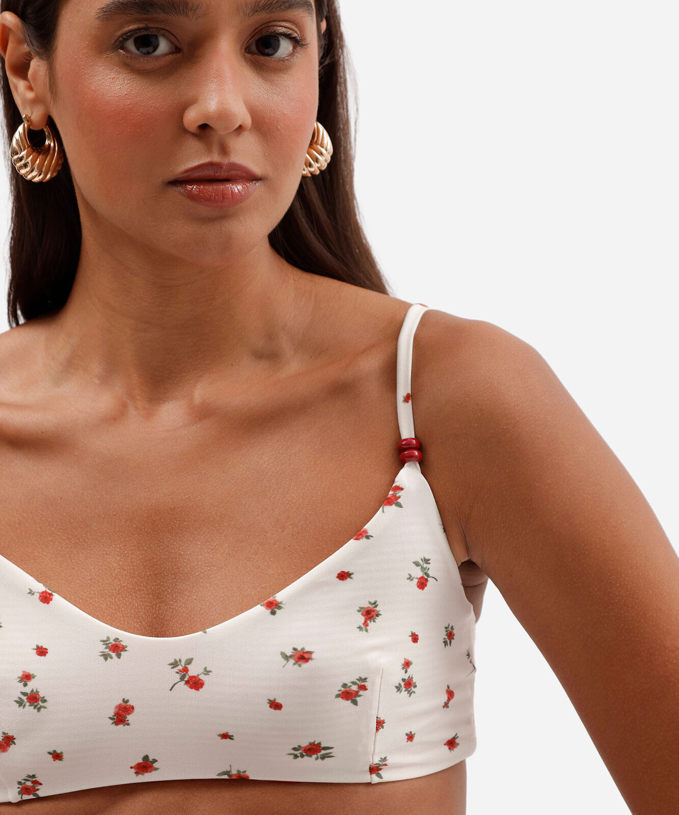 top de biquíni feminino dupla face estampado de microfibra off white
