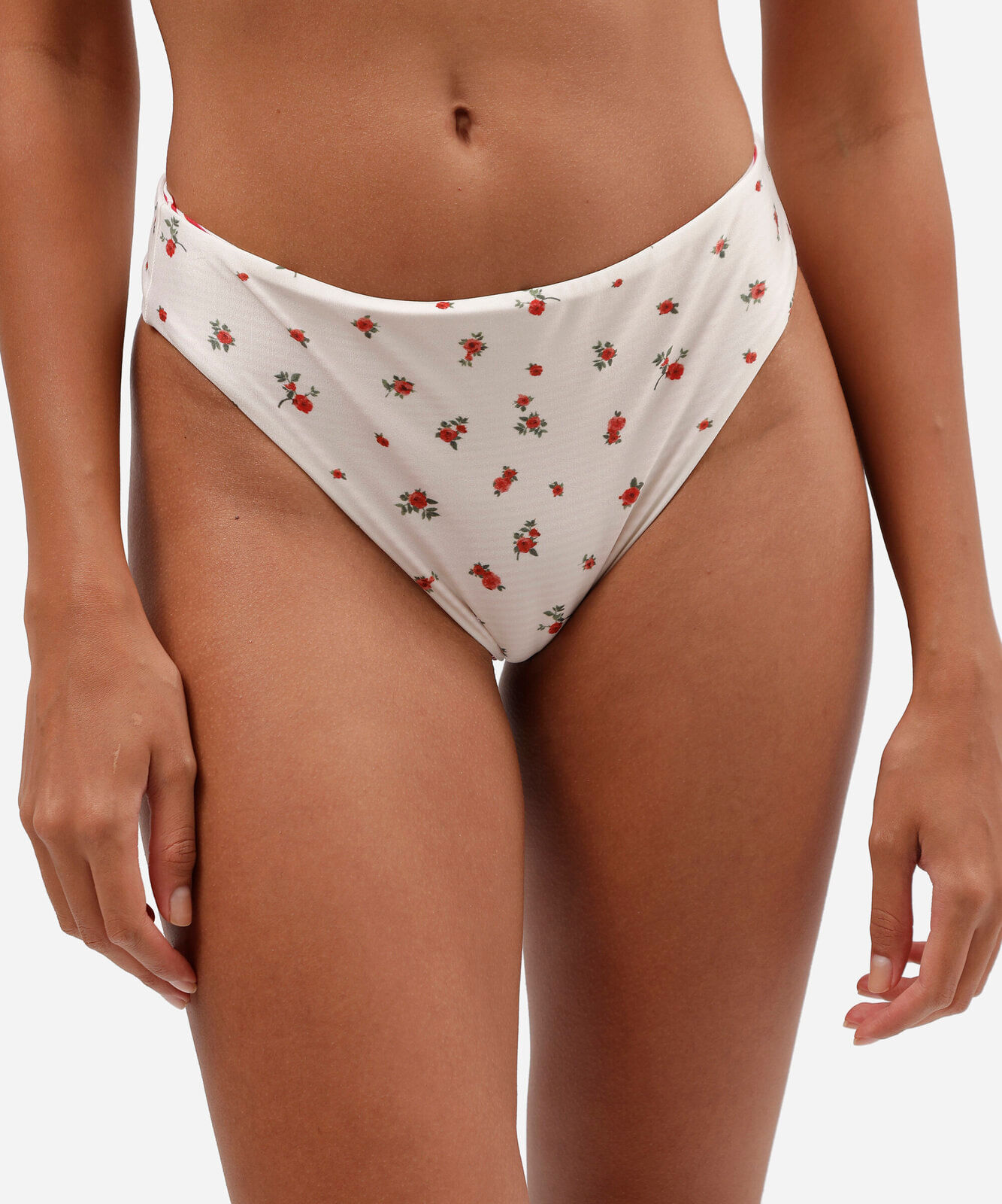 calcinha de biquíni hot pants cintura alta estampada off white