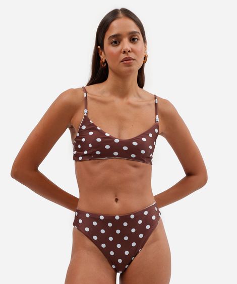 calcinha biquíni hot pant feminino dupla face poá marrom