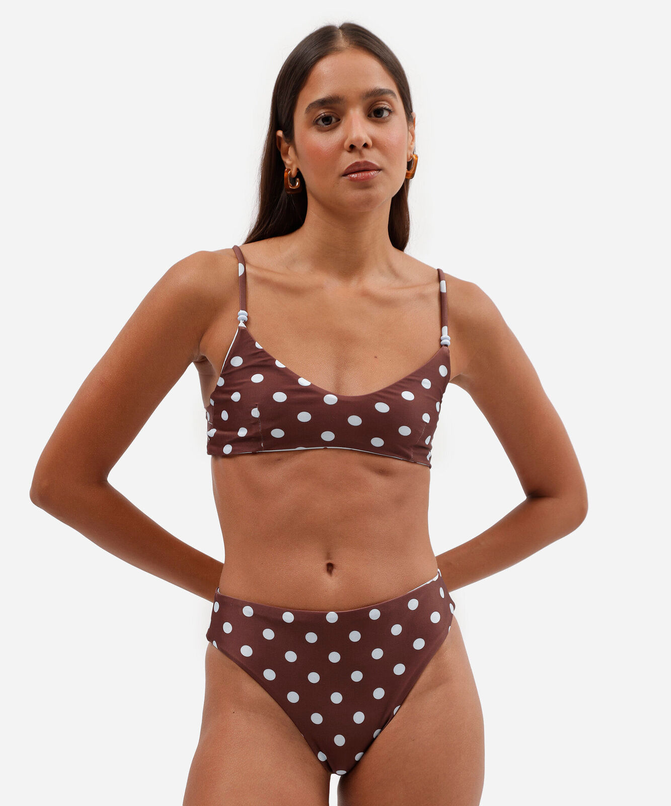 calcinha biquíni hot pant feminino dupla face poá marrom