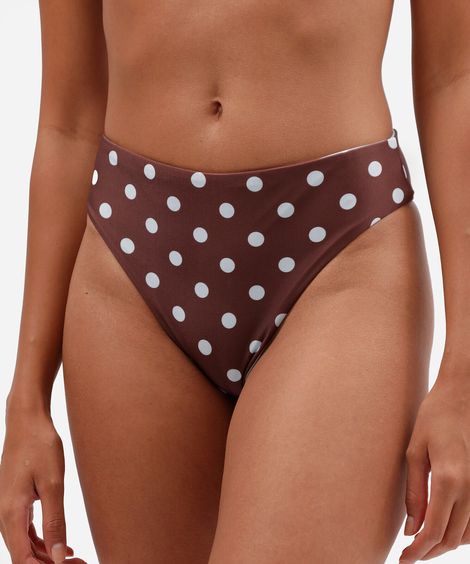 calcinha biquíni hot pant feminino dupla face poá marrom