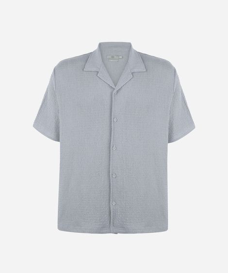 camisa masculina relaxed de manga curta em malha azul