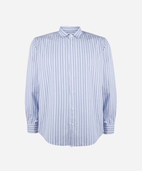 camisa masculina comfort em algodão manga longa listrada azul