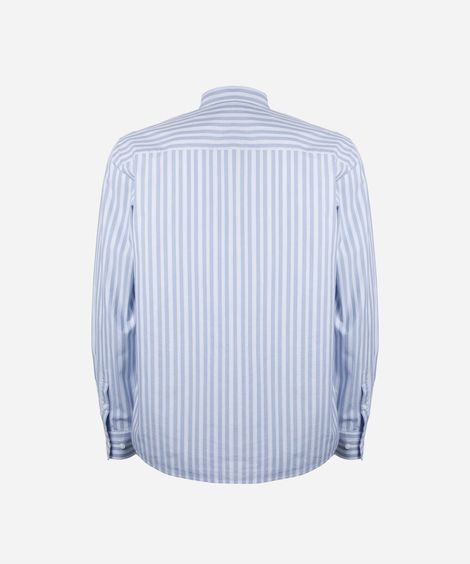 camisa masculina comfort em algodão manga longa listrada azul
