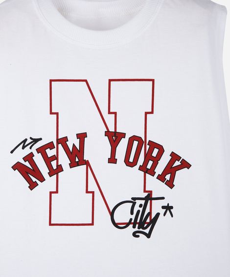 conjunto infantil masculino de regata e bermuda em algodão com estampa new york off white