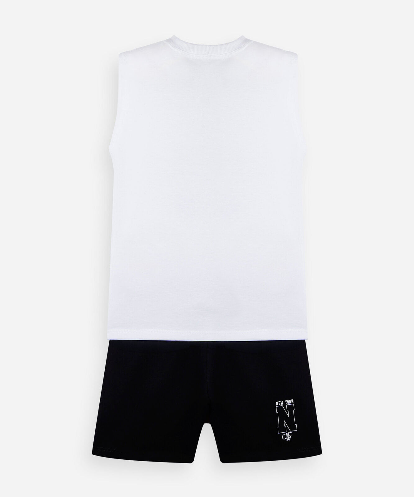 conjunto infantil masculino de regata e bermuda em algodão com estampa new york off white
