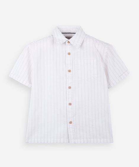 camisa infantil masculina manga curta em algodão listrada off white