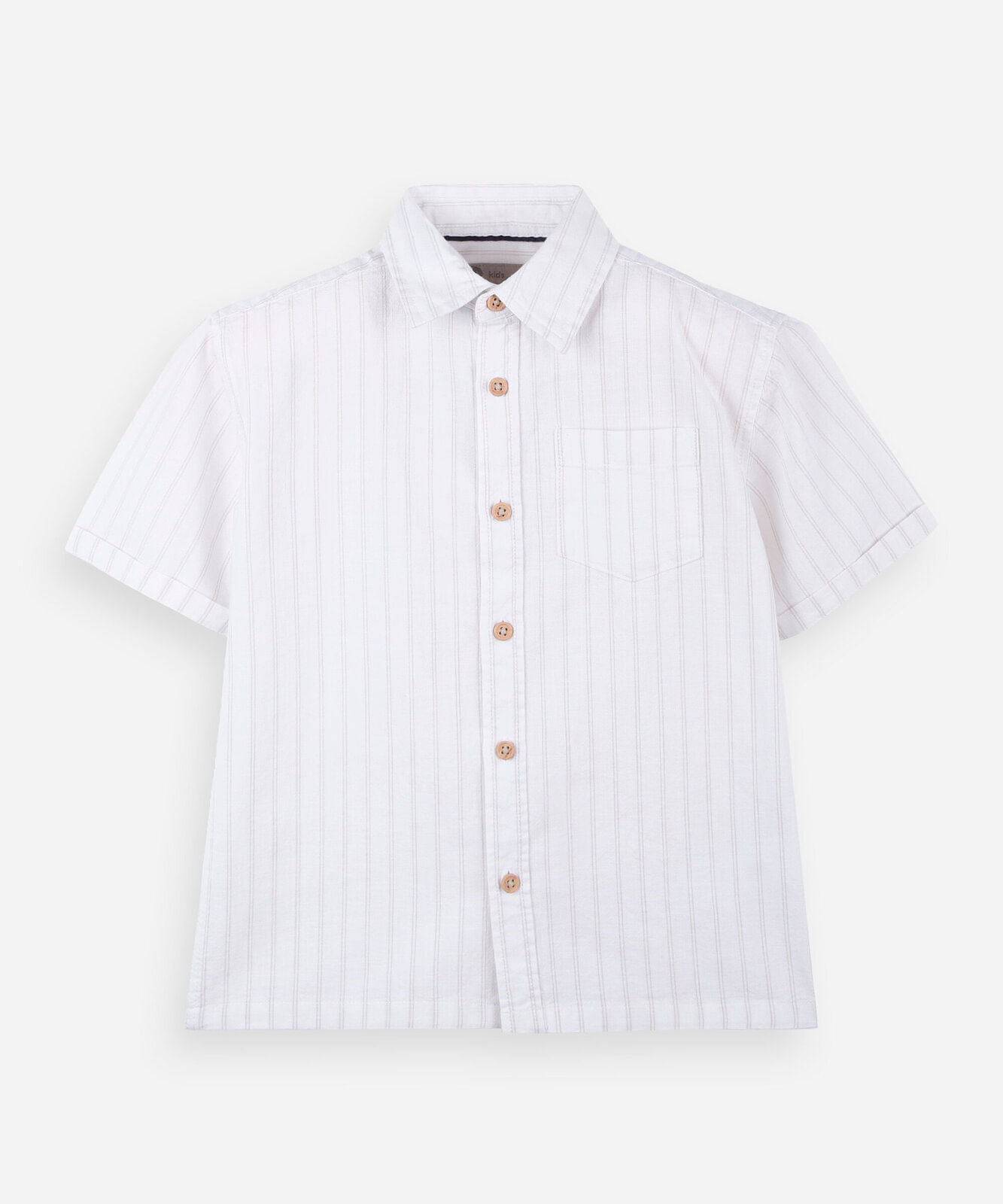 camisa infantil masculina manga curta em algodão listrada off white