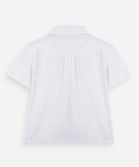 camisa infantil masculina manga curta em algodão listrada off white