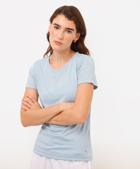 blusa básica manga curta esportiva preta - azul claro