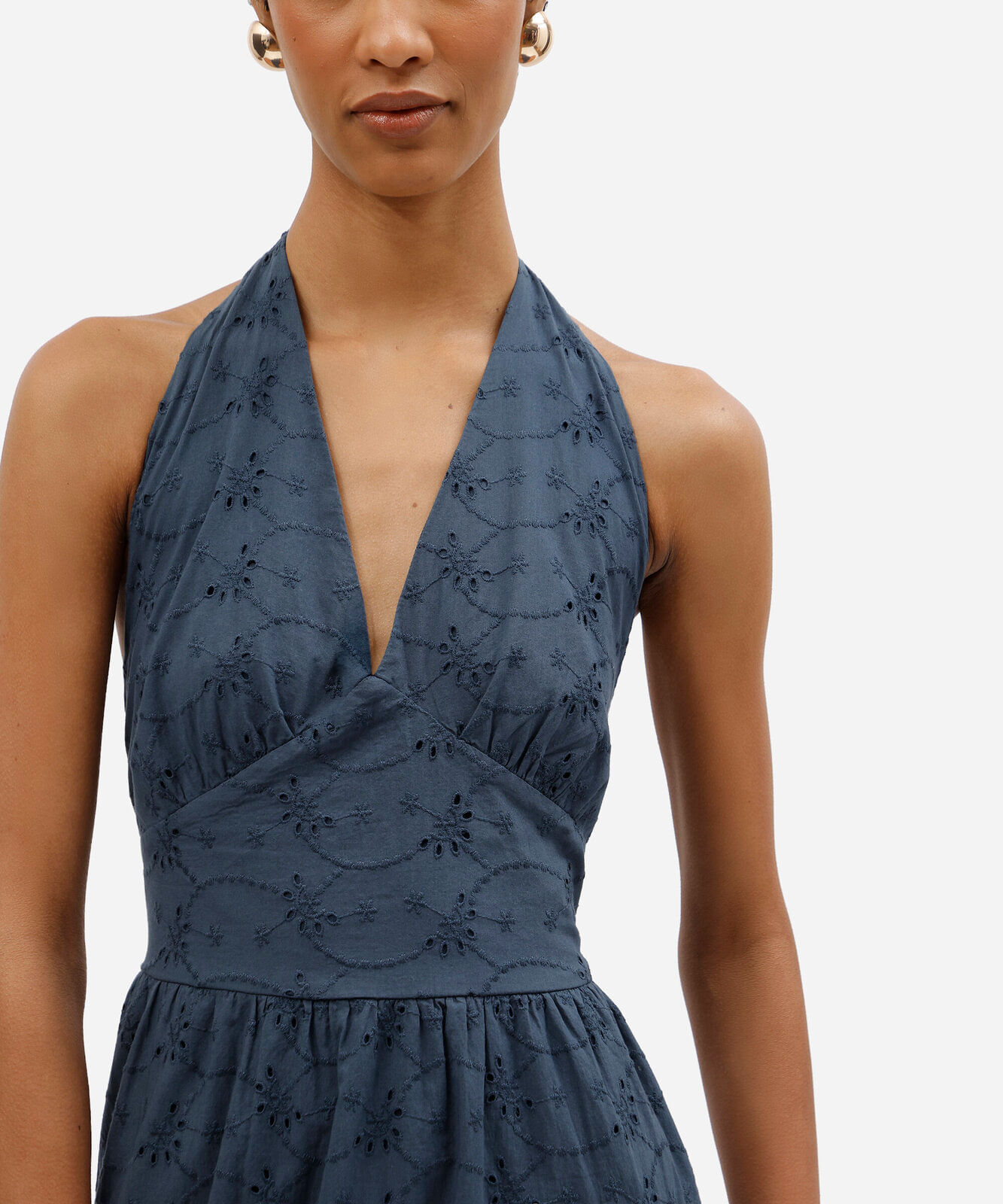 vestido midi feminino frente única de laise texturizado azul