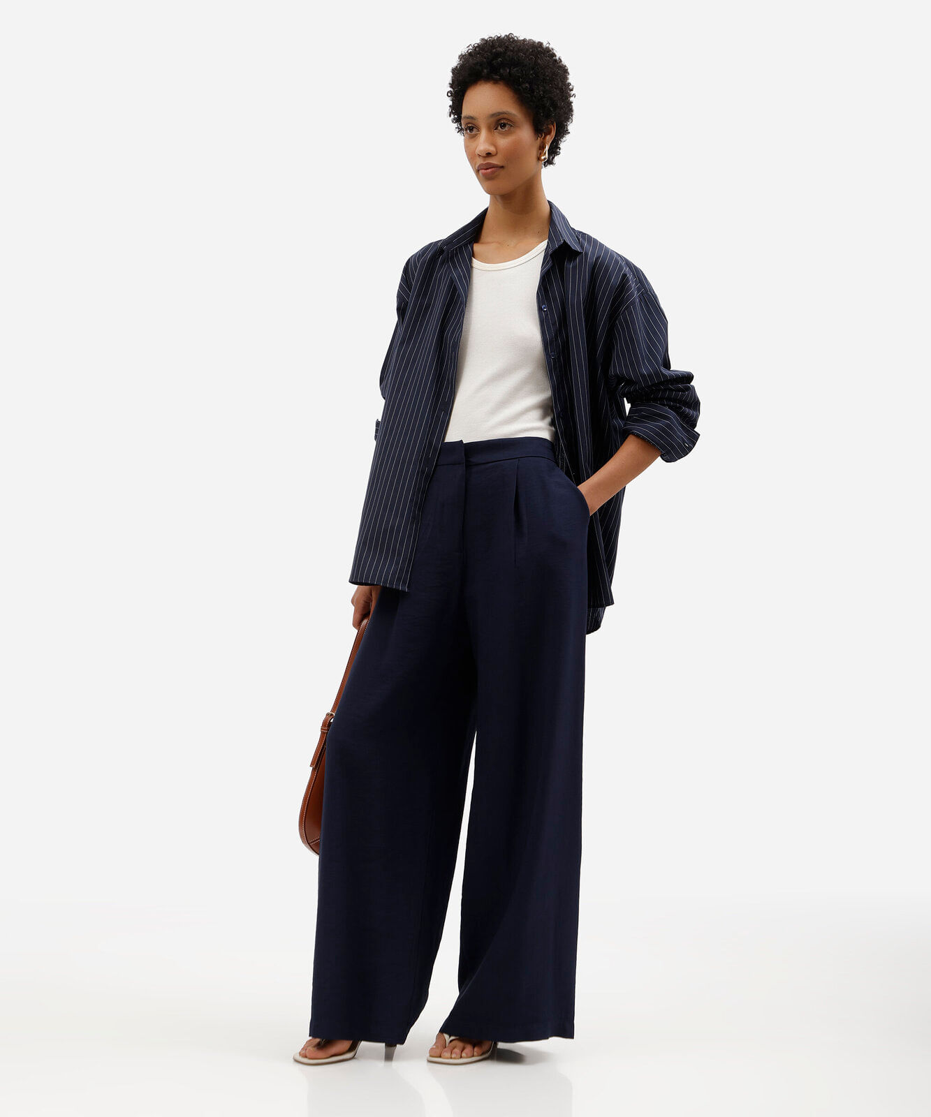 calça wide leg feminina com viscose cintura alta azul