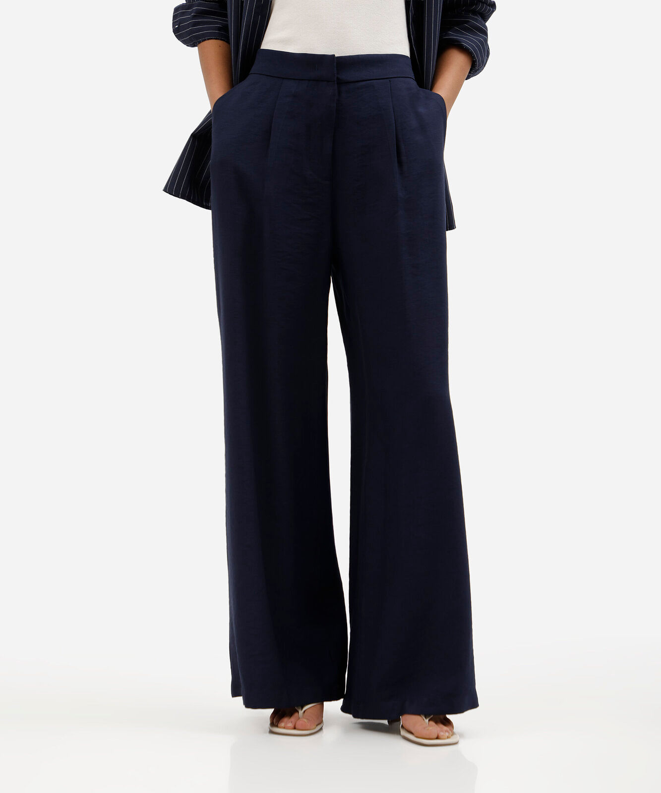 calça wide leg feminina com viscose cintura alta azul