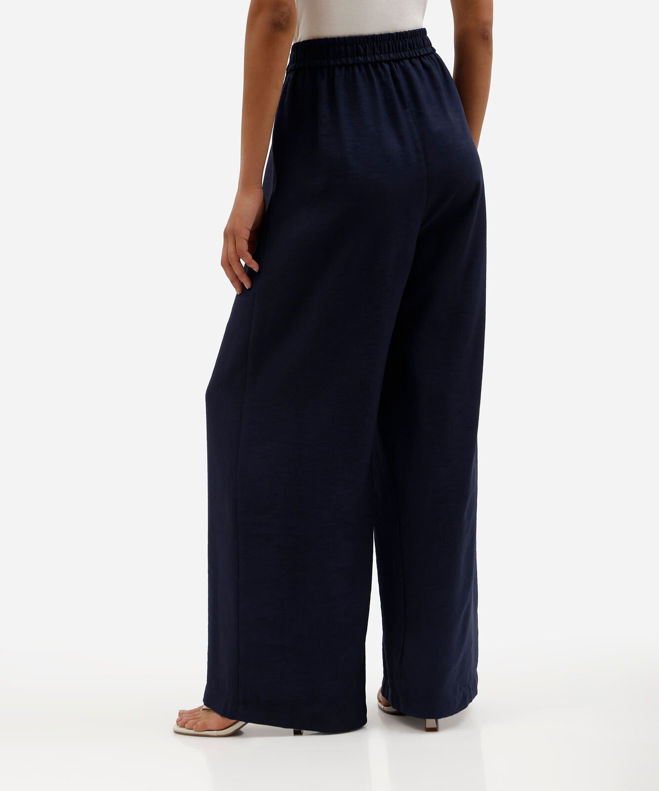 calça wide leg feminina com viscose cintura alta azul