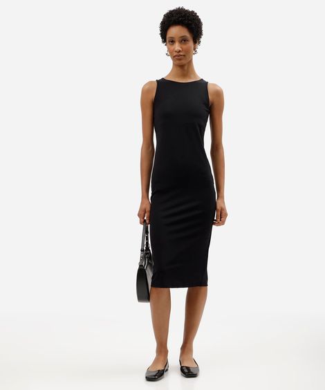 vestido midi ajustado feminino com bojo removível preto