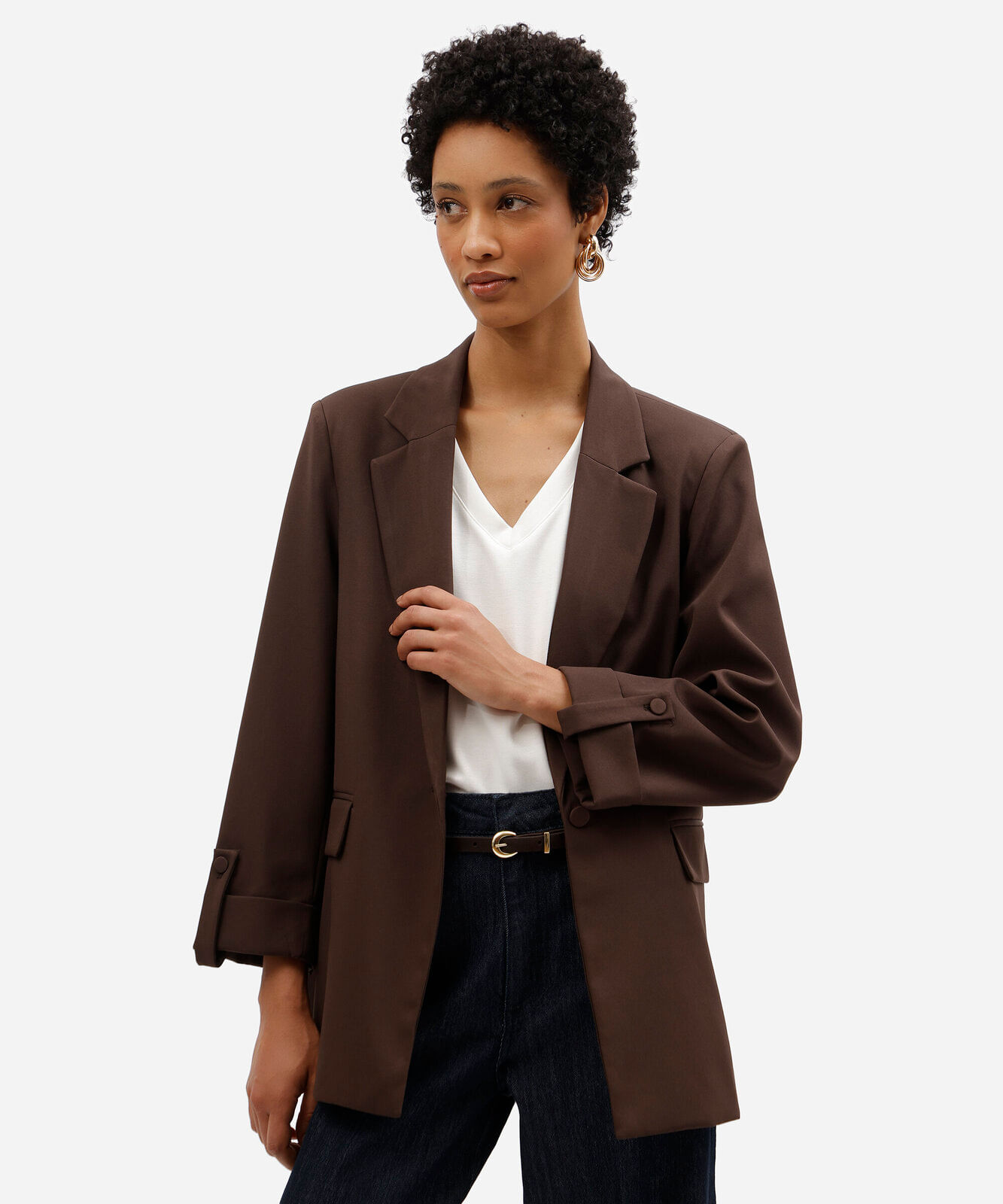 blazer de alfaiataria feminino com martingale marrom