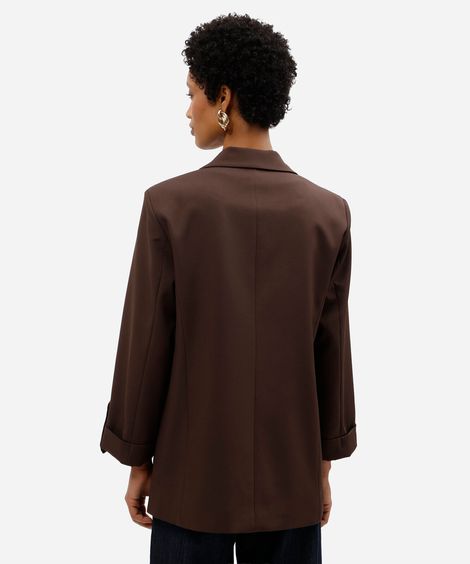 blazer de alfaiataria feminino com martingale marrom