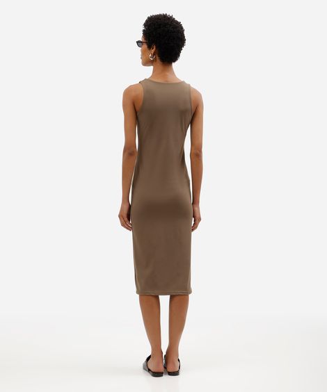 vestido midi feminino básico de poliamida com bojo removível marrom