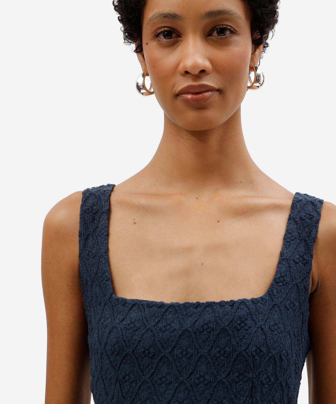 vestido midi feminino godê de laise texturizado azul