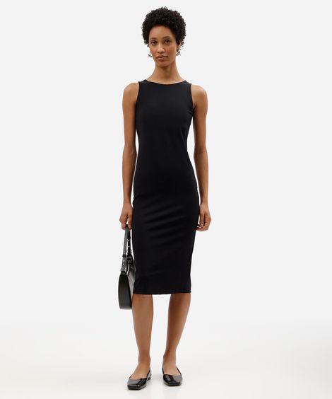 vestido midi feminino básico de poliamida com bojo removível preto
