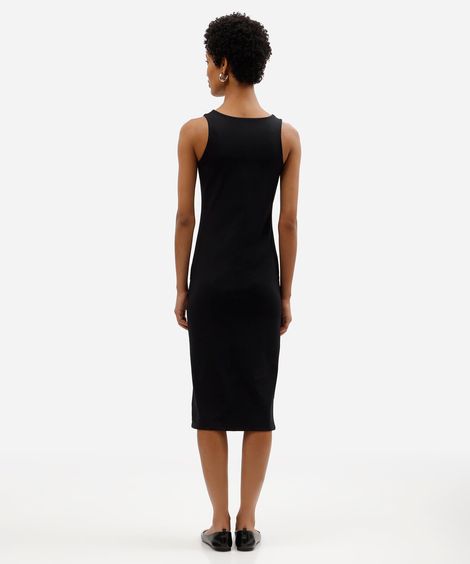 vestido midi feminino básico de poliamida com bojo removível preto