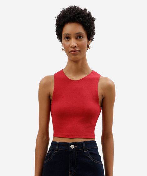 cropped básico feminino de algodão canelado vermelho