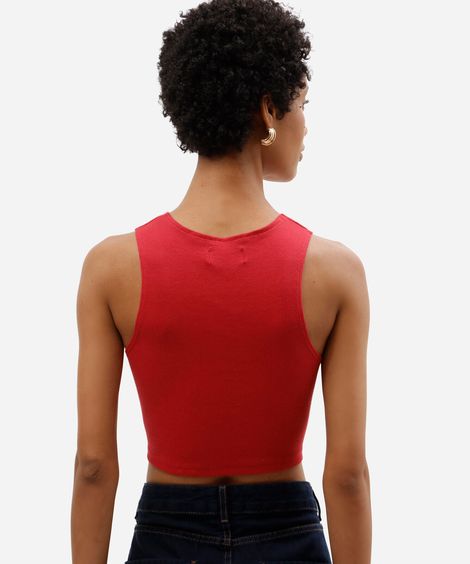 cropped básico feminino de algodão canelado vermelho
