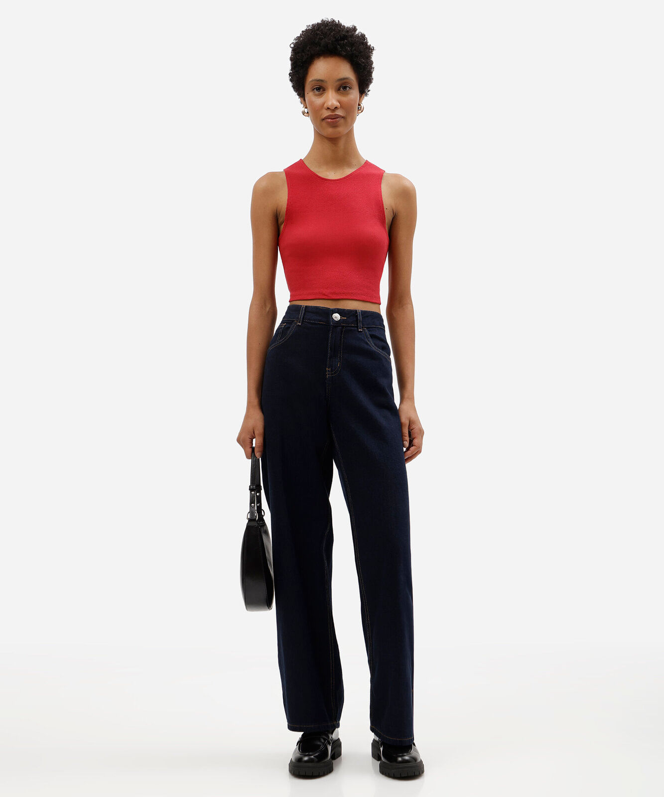 cropped básico feminino de algodão canelado vermelho