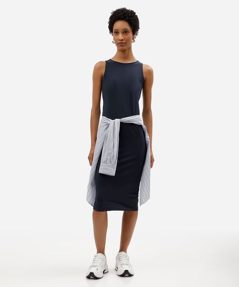 vestido midi feminino básico de poliamida com bojo removível azul
