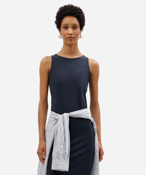 vestido midi feminino básico de poliamida com bojo removível azul