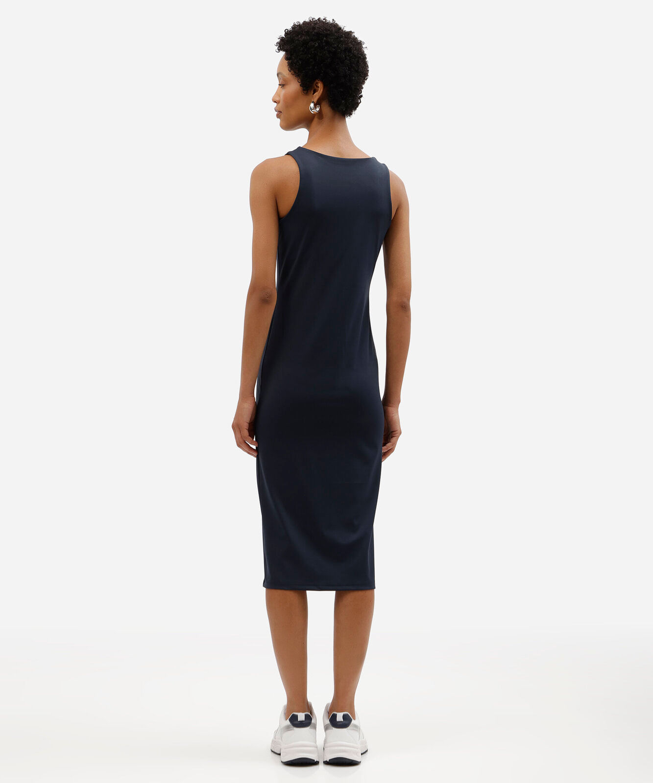 vestido midi feminino básico de poliamida com bojo removível azul