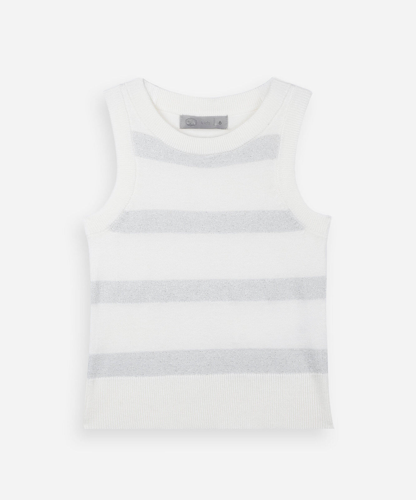 regata infantil de tricô listrado com lurex palomino prateada
